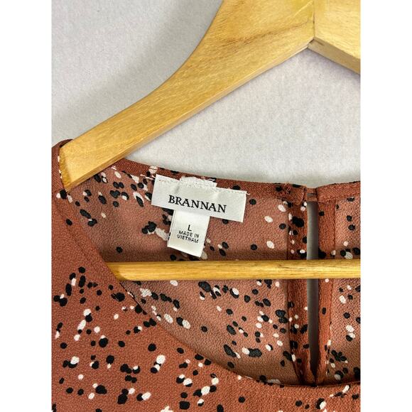 Boho Feminine Brannan Brown‎ Dress – Rust with Black & White Dots, Size L - Picture 4 of 11